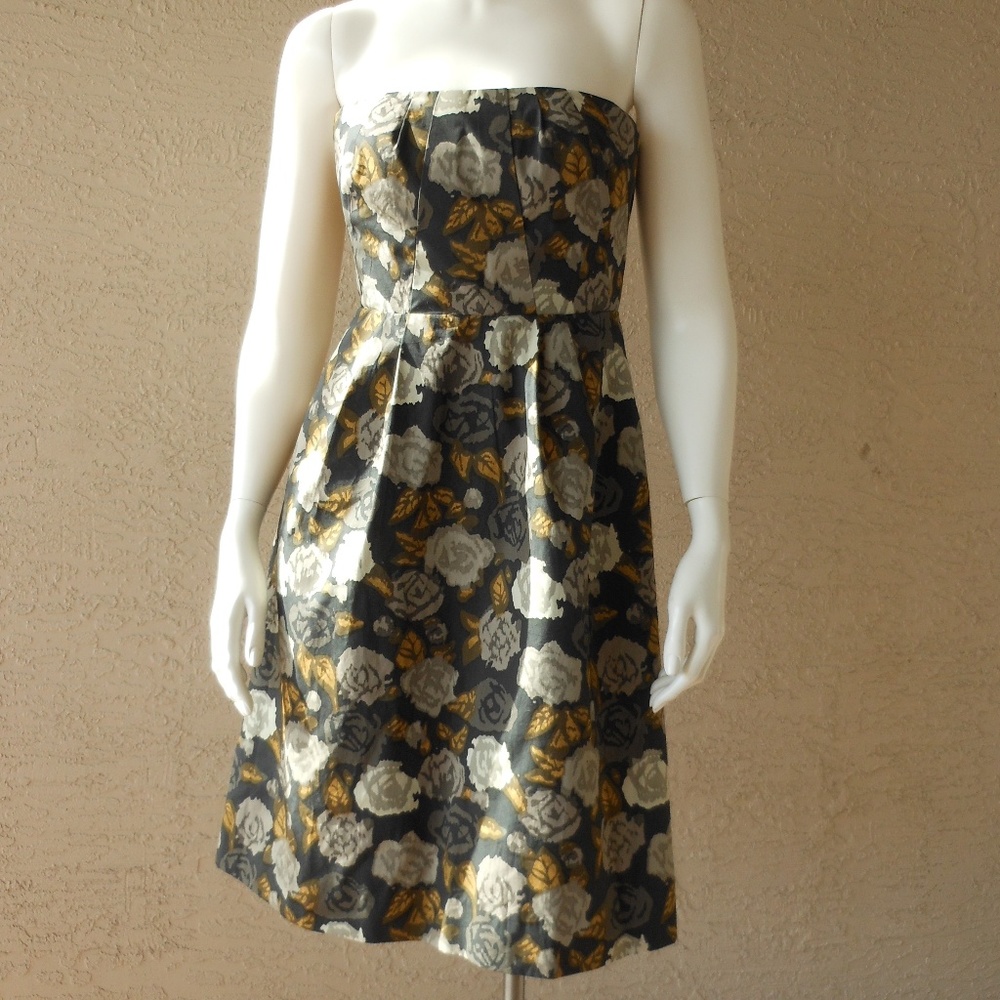 J. CREW Rose Print Strapless Dress